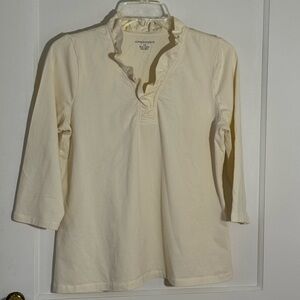 Ivory Ruffle Cotton Knit Pullover Top with 3/4 Sleeves, from Appleseed’s size PM
